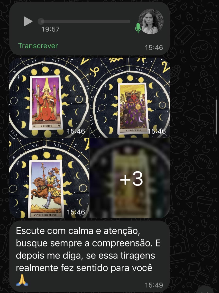 Exemplo de entrega no WhatsApp: áudio da leitura e foto das cartas